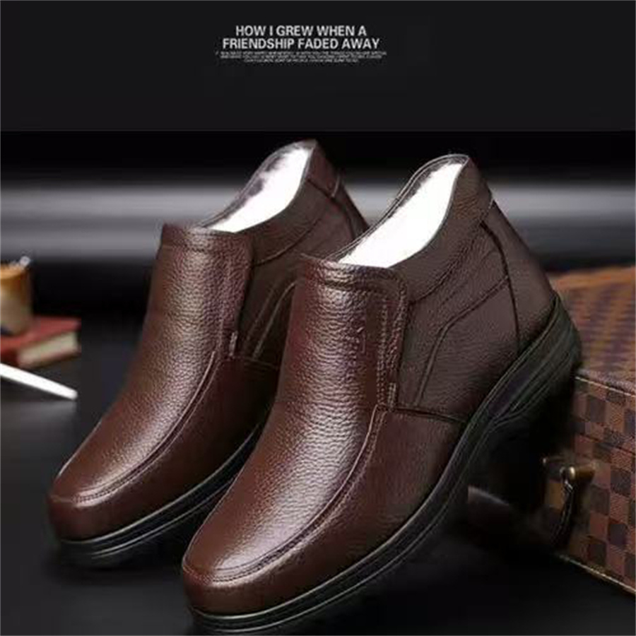 Men's top-grain cowhide waterproof fleece-lined ankle boots