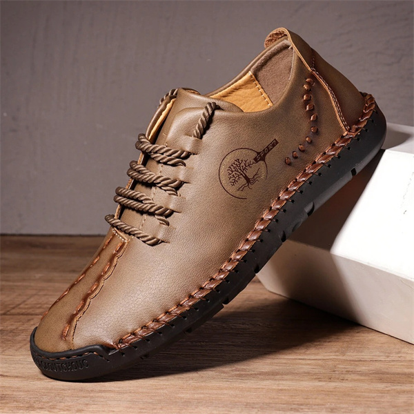 Spring new men's casual shoes fashion lace-up large size handmade leather shoes