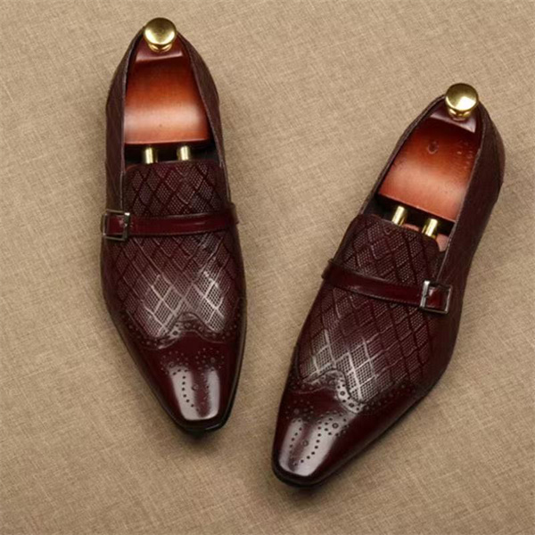 New men's business leather shoes buckle square toe slip-on leather shoes