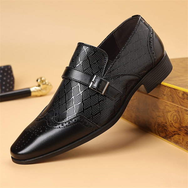 New men's business leather shoes buckle square toe slip-on leather shoes