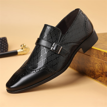 New men's business leather shoes buckle square toe slip-on leather shoes