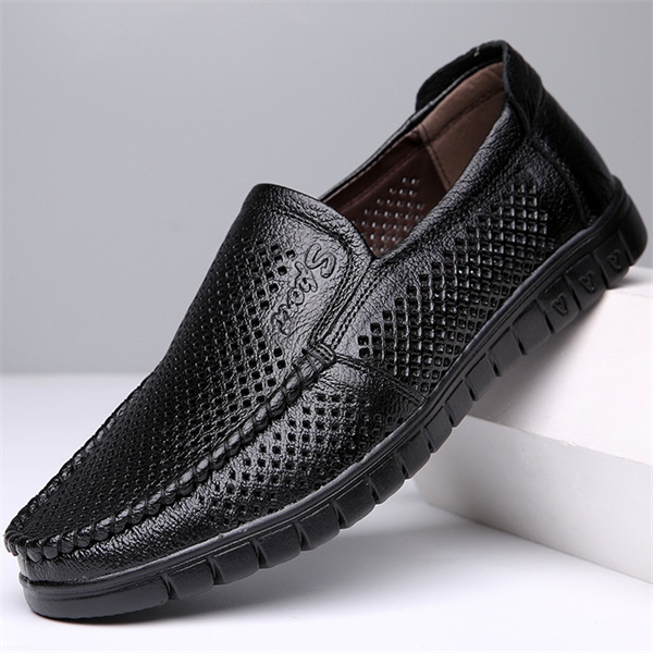 New summer men's sandals genuine leather soft bottom hollow casual leather shoes