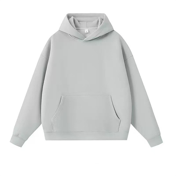 Liquid cotton solid color dropped shoulder loose pullover hooded sweatshirt