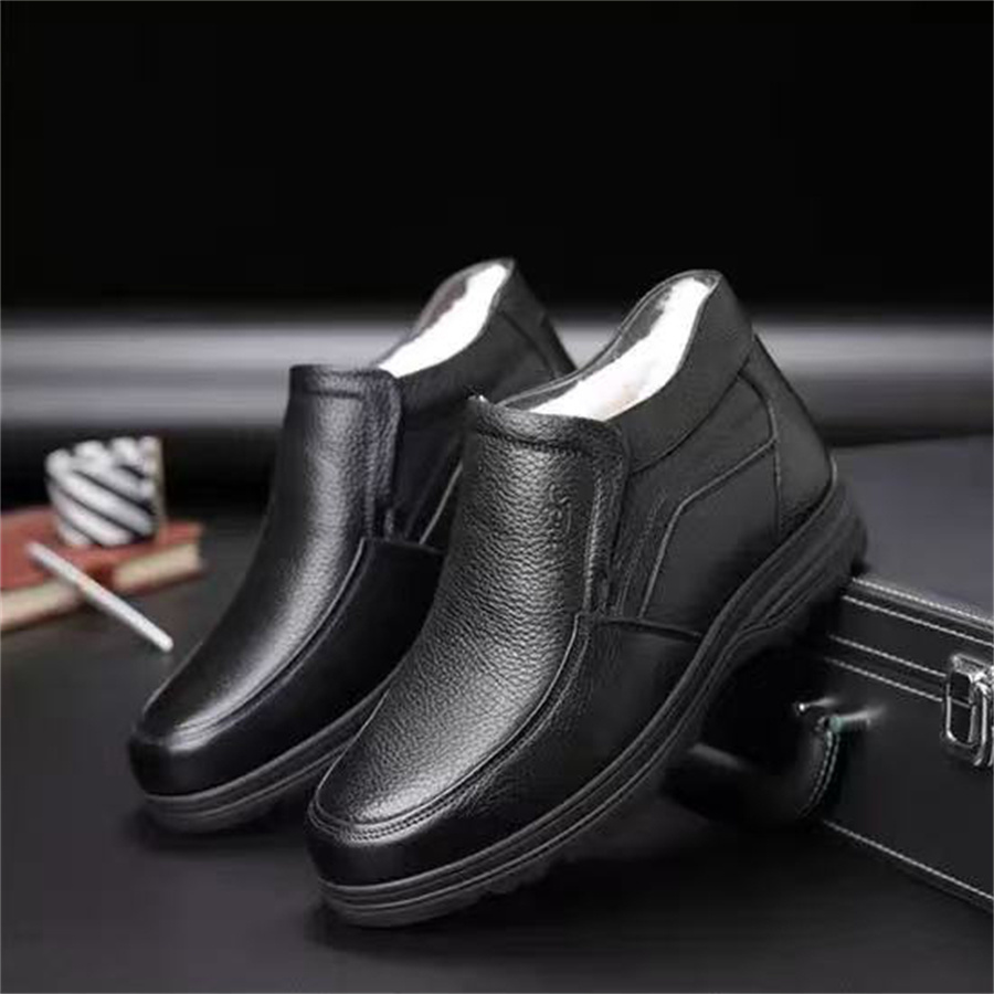 Men's top-grain cowhide waterproof fleece-lined ankle boots