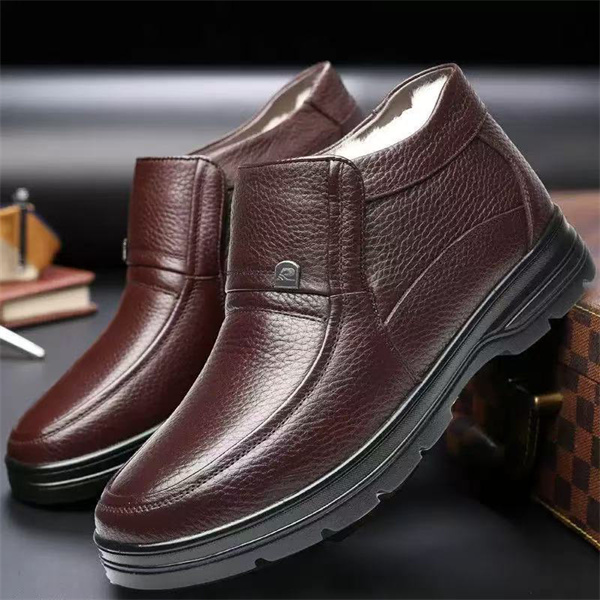 Men's top-grain cowhide waterproof fleece-lined ankle boots