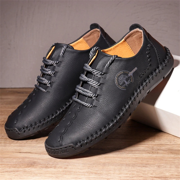 Spring new men's casual shoes fashion lace-up large size handmade leat