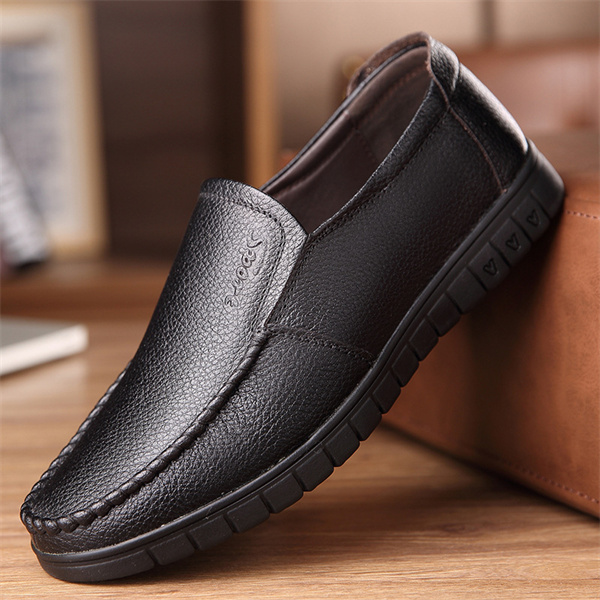 Cowhide business soft sole casual breathable round toe soft surface dad shoes