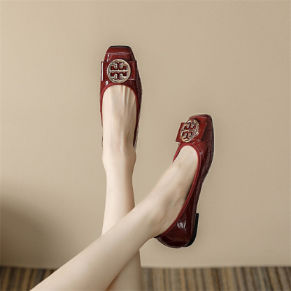 New square toe shoes comfortable soft sole soft leather shallow slip-on