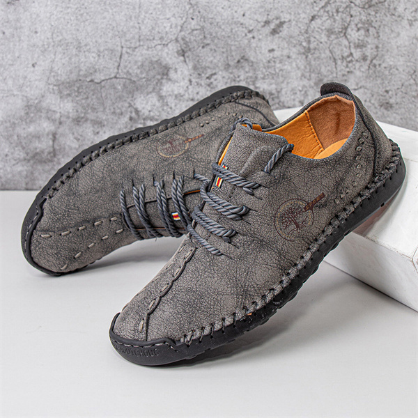Spring new men's casual shoes fashion lace-up large size handmade leather shoes
