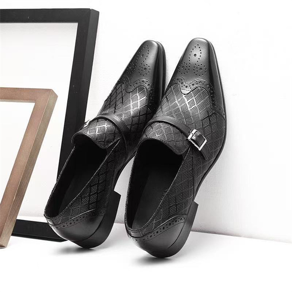 New men's business leather shoes buckle square toe slip-on leather shoes