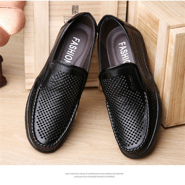 New summer men's sandals genuine leather soft bottom hollow casual leather shoes