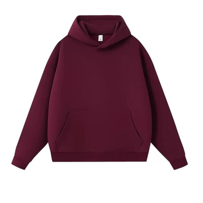 Liquid cotton solid color dropped shoulder loose pullover hooded sweatshirt