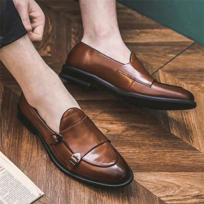 Retro art style slip-on shoes for men fashion show business pointed toe men's leather shoes