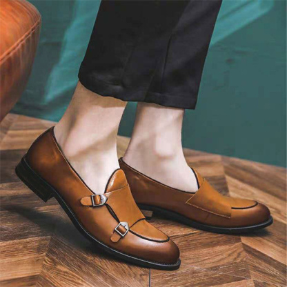 Retro art style slip-on shoes for men fashion show business pointed toe men's leather shoes