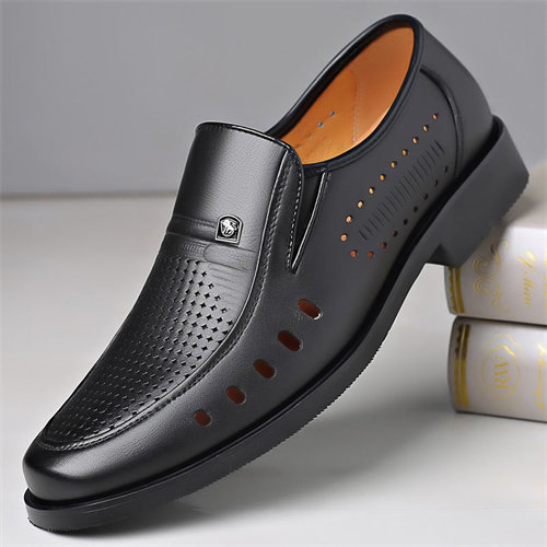 Summer breathable leather sandals thin business formal casual white hollow soft leather men's shoes