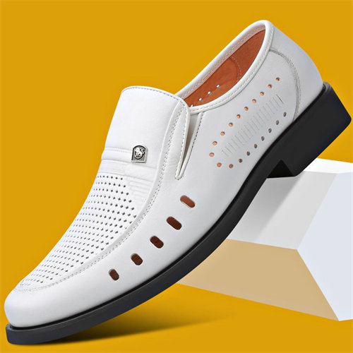 Summer breathable leather sandals thin business formal casual white hollow soft leather men's shoes