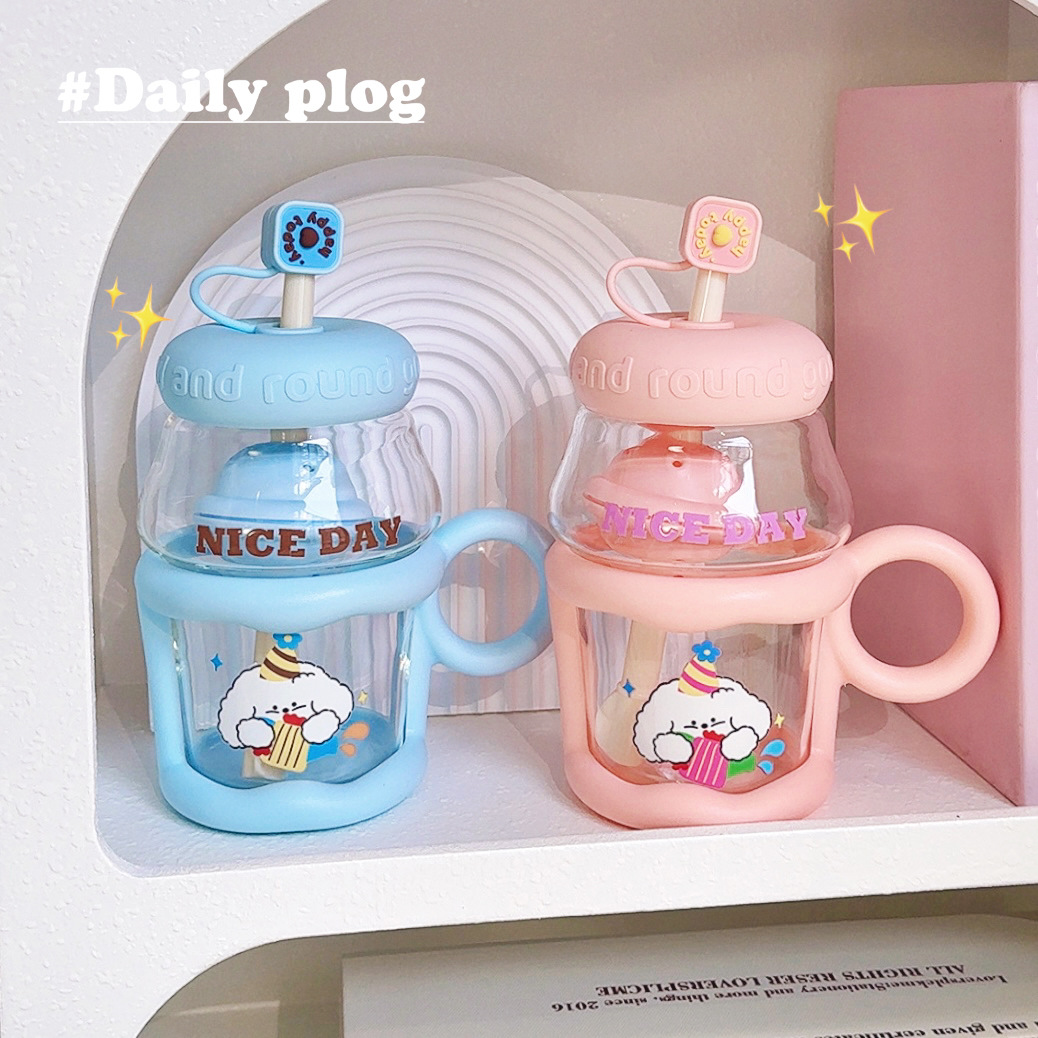  Cute Glass Cup Straw Cup High-temperature Resistant Tea Brewing Cups