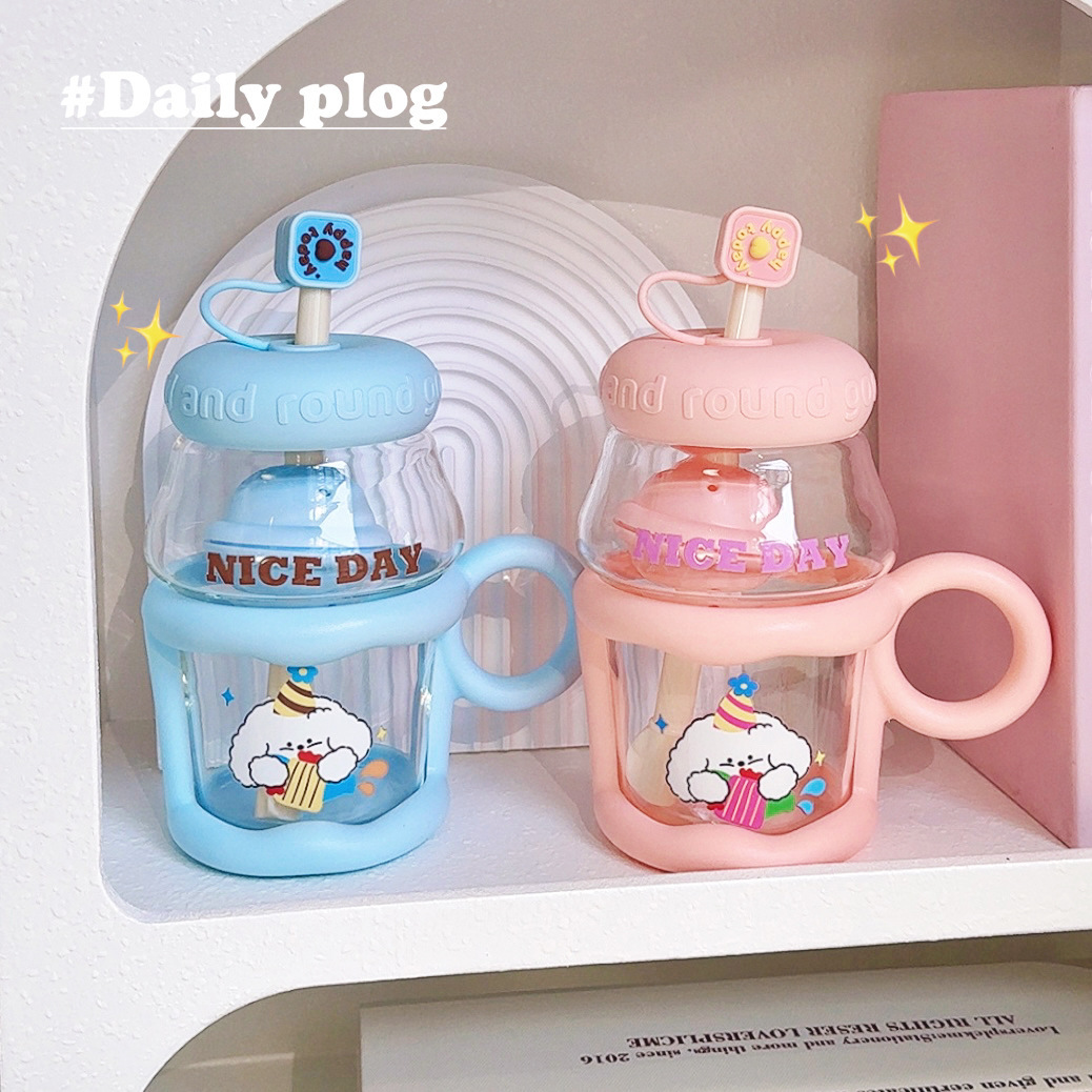  Cute Glass Cup Straw Cup High-temperature Resistant Tea Brewing Cups