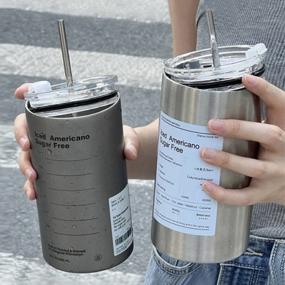 Fashion Stainless Steel Coffee Cup Simple Portable Straw Cup Insulated Cup