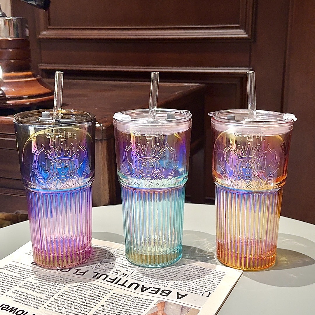 Creative Gradient Thickened Glass Cup Desktop Home Straw Cup