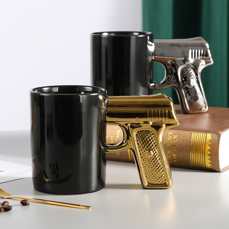 350ml Creative Mug Desert Eagle Cup Handle Coffee Mug 3D Thin Shell Embossed Handle Pistol Mugs Coffee Cups Novelty Funny Gifts