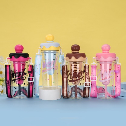 Kawaii Ice Cream Water Cup Portable Large Capacity Sugar Cone Straw Cup Students Children Drinking Cup with Strap