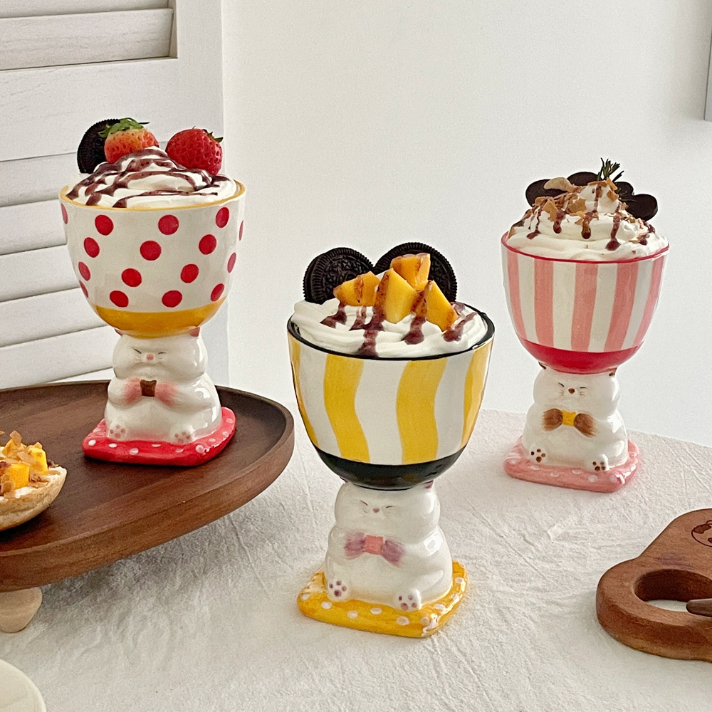 Cartoon Highball Cups Cute Cat Patten Desserts Ceramic Cup Hand-painted Underglaze Colors Mugs Holiday Souvenirs