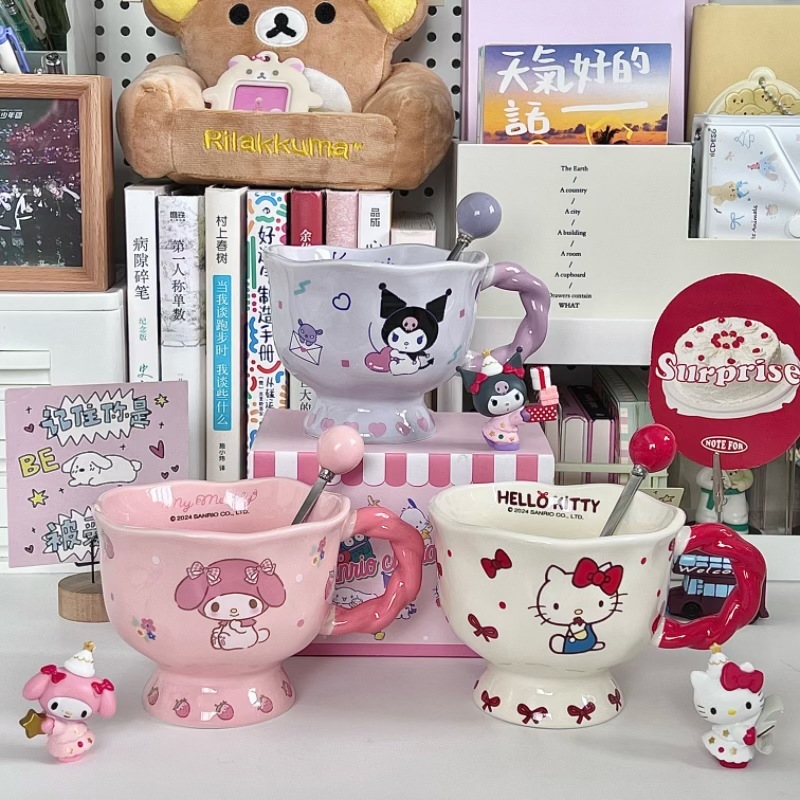 Cute Cartoon Anime Character Ceramic Cup Kawaii Cat Birthday Gift Quilt Coffee Cup with Spoon and Gift Box
