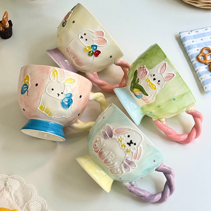 400ML High-quality Hand-painted Rabbit Coffee Cup Water Cup Exquisite Ceramic Mug with Gift Box Set Easter gift
