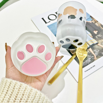 400ML Lovely Ins Couple Cat Paw Design Water Cups Home Tea Sets Cat Glass Cups with Spoons 