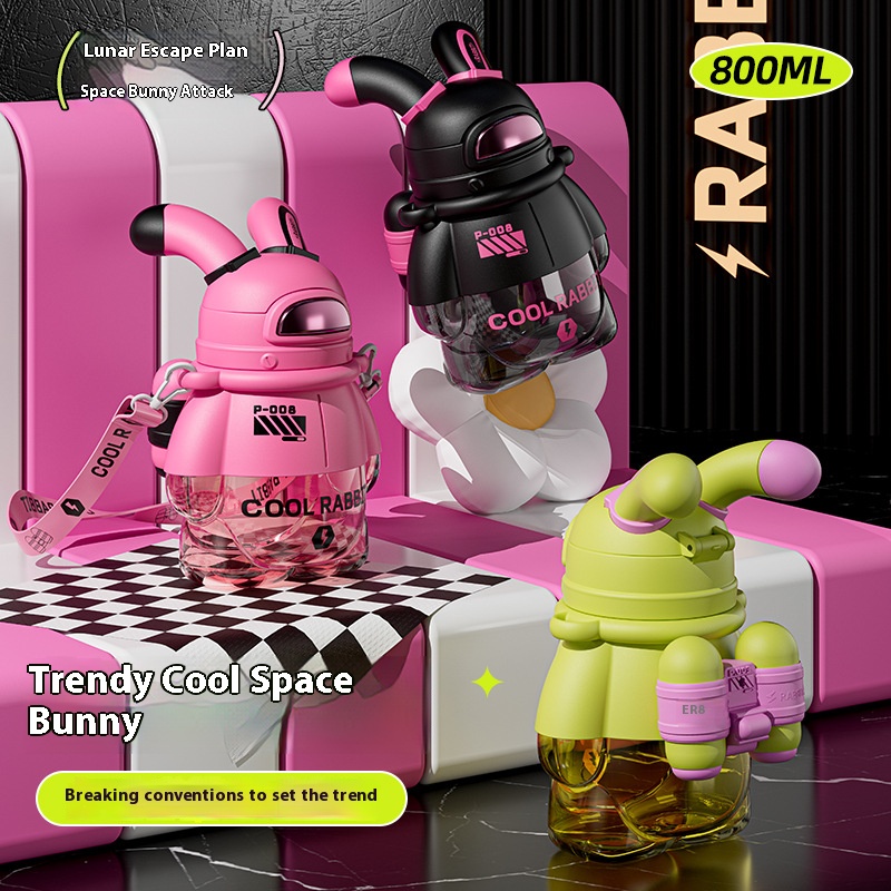 Anti Drop Large Capacity Plastic Straw Cup Colorful Water Bottle