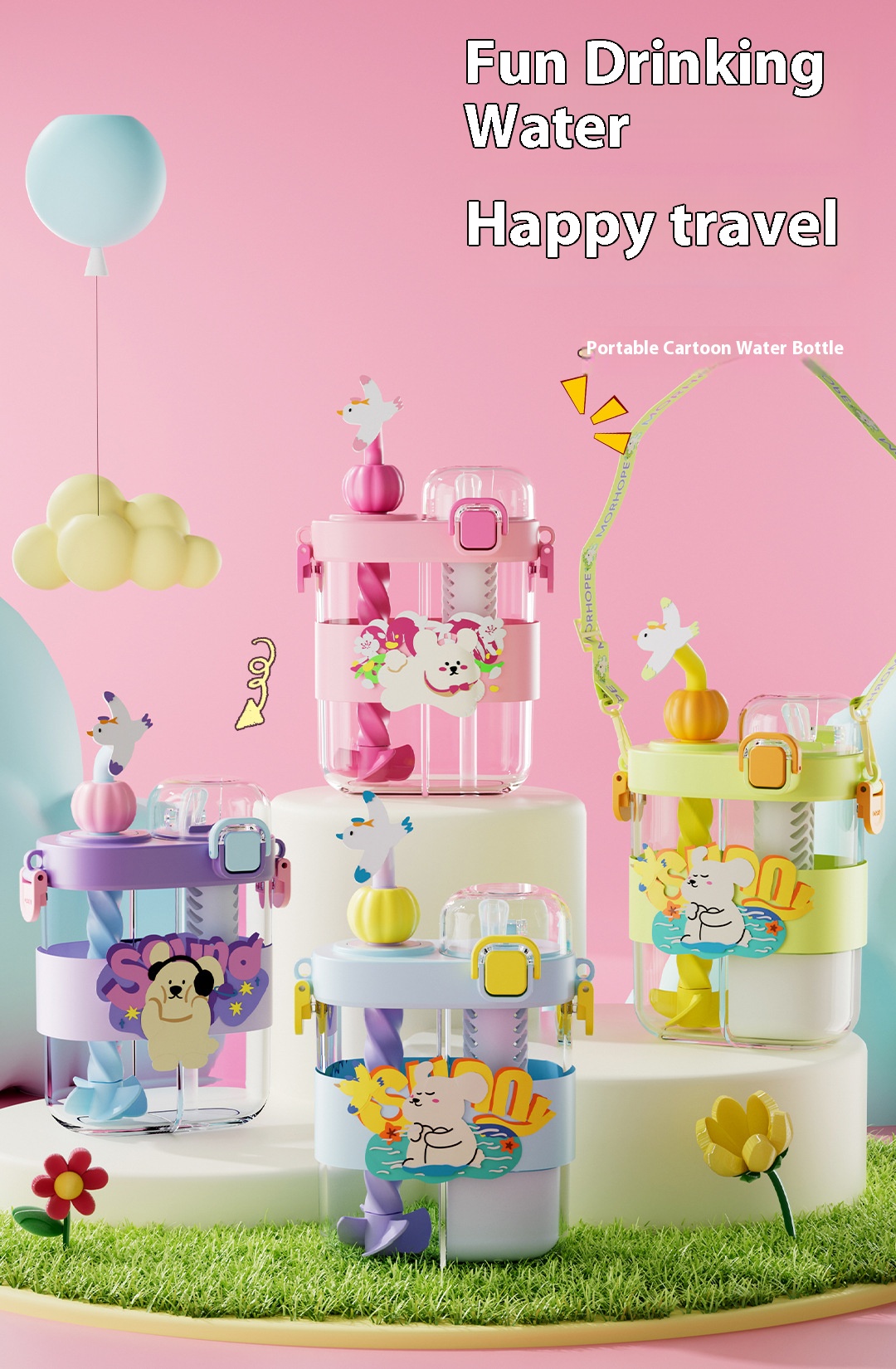 Children's Straw Compartments Double-drinking Cup Stirring Straw Water Cup