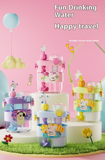 Children's Straw Compartments Double-drinking Cup Stirring Straw Water Cup