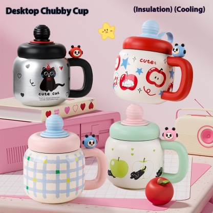 Cartoon Large Capacity Insulated Stainless Steel Water Cup with Lid