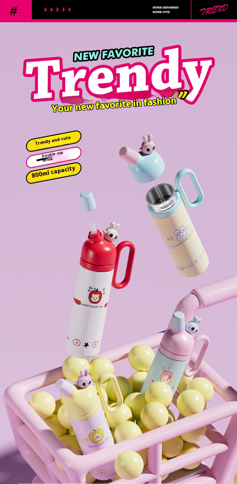 Cartoon Doll Insulated Large Capacity Straw Children's Water Cup