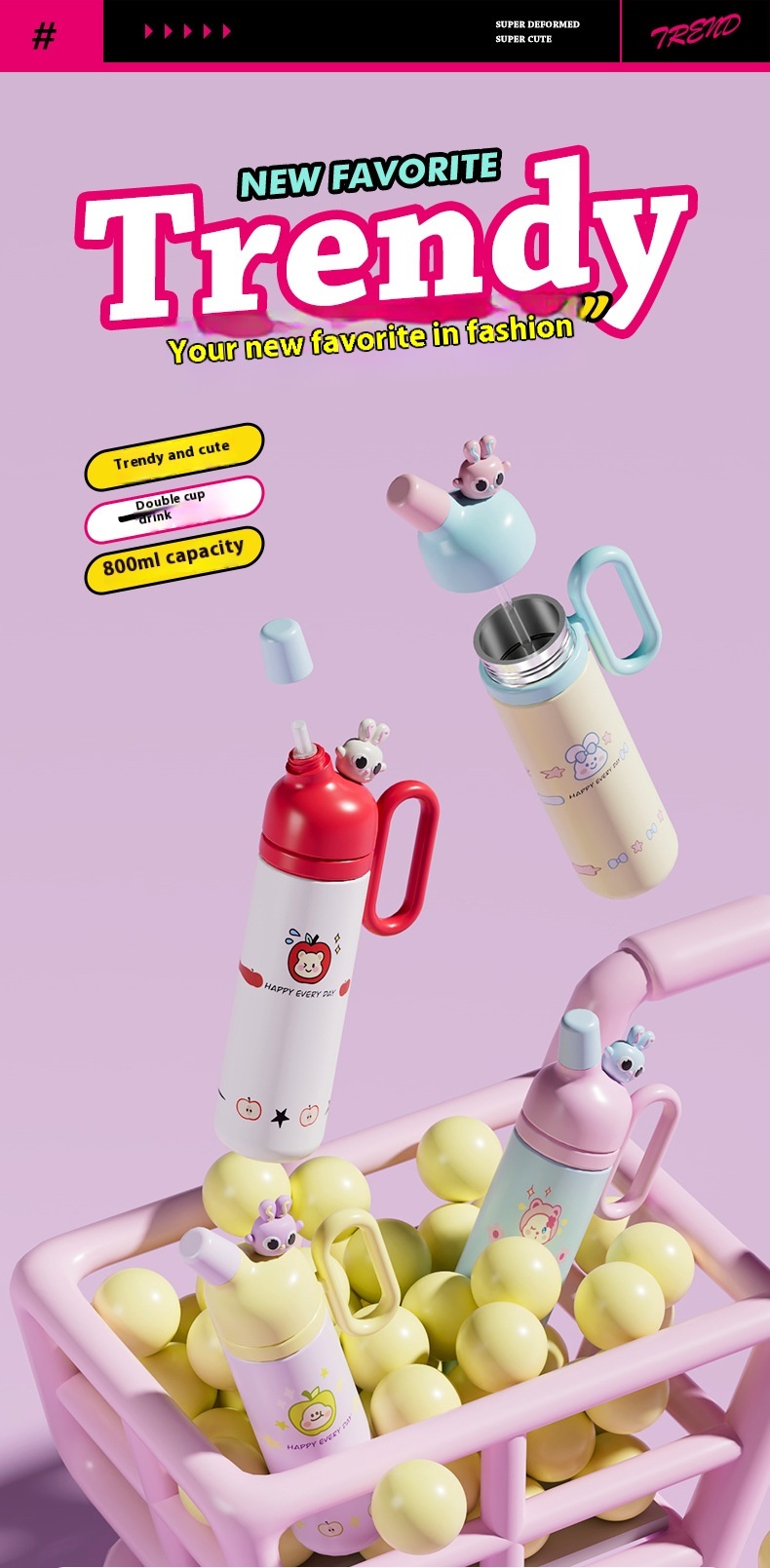 Cartoon Doll Insulated Large Capacity Straw Children's Water Cup