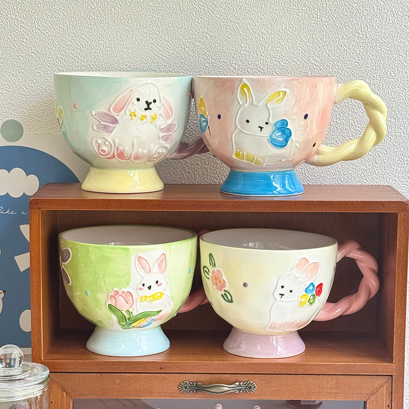 400ML High-quality Hand-painted Rabbit Coffee Cup Water Cup Exquisite Ceramic Mug with Gift Box Set Easter gift