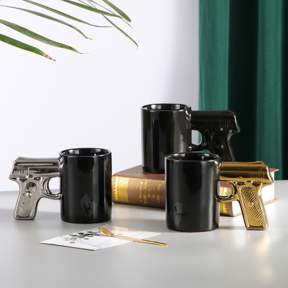 350ml Creative Mug Desert Eagle Cup Handle Coffee Mug 3D Thin Shell Embossed Handle Pistol Mugs Coffee Cups Novelty Funny Gifts