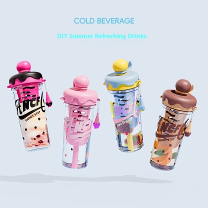 Kawaii Ice Cream Water Cup Portable Large Capacity Sugar Cone Straw Cup Students Children Drinking Cup with Strap