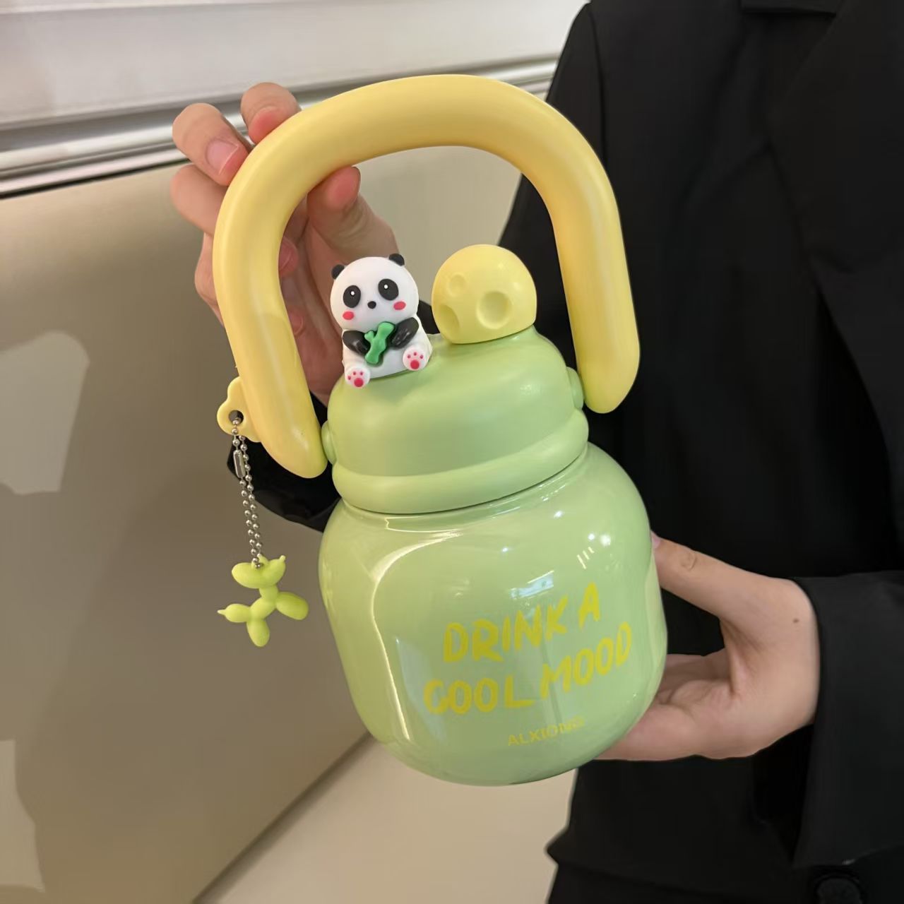 Large Capacity Double Drinking Straw Cup Girls Boy Portable Fitness Cup Cute Panda Doll Thermos Cup