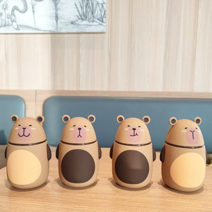 Cute Capybara Water Bottle Double-Layer Insulated Glass Cup
