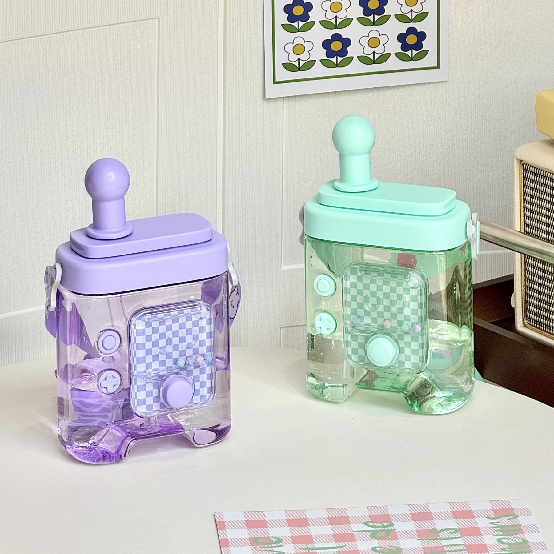 Fun Creative Game Console Straw Water Cup Slanted Cross Cup