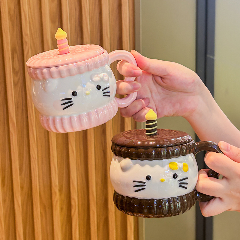 Cute Cartoon Anime Character Ceramic Cup Kawaii Cat Birthday Gift Quilt Coffee Cup with Spoon and Gift Box