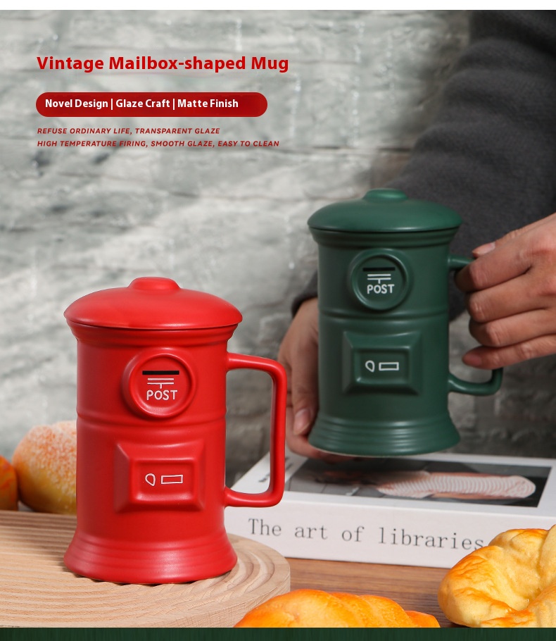 500ml Creative Retro Mailbox Water Cup Mailbox Ceramic Cup