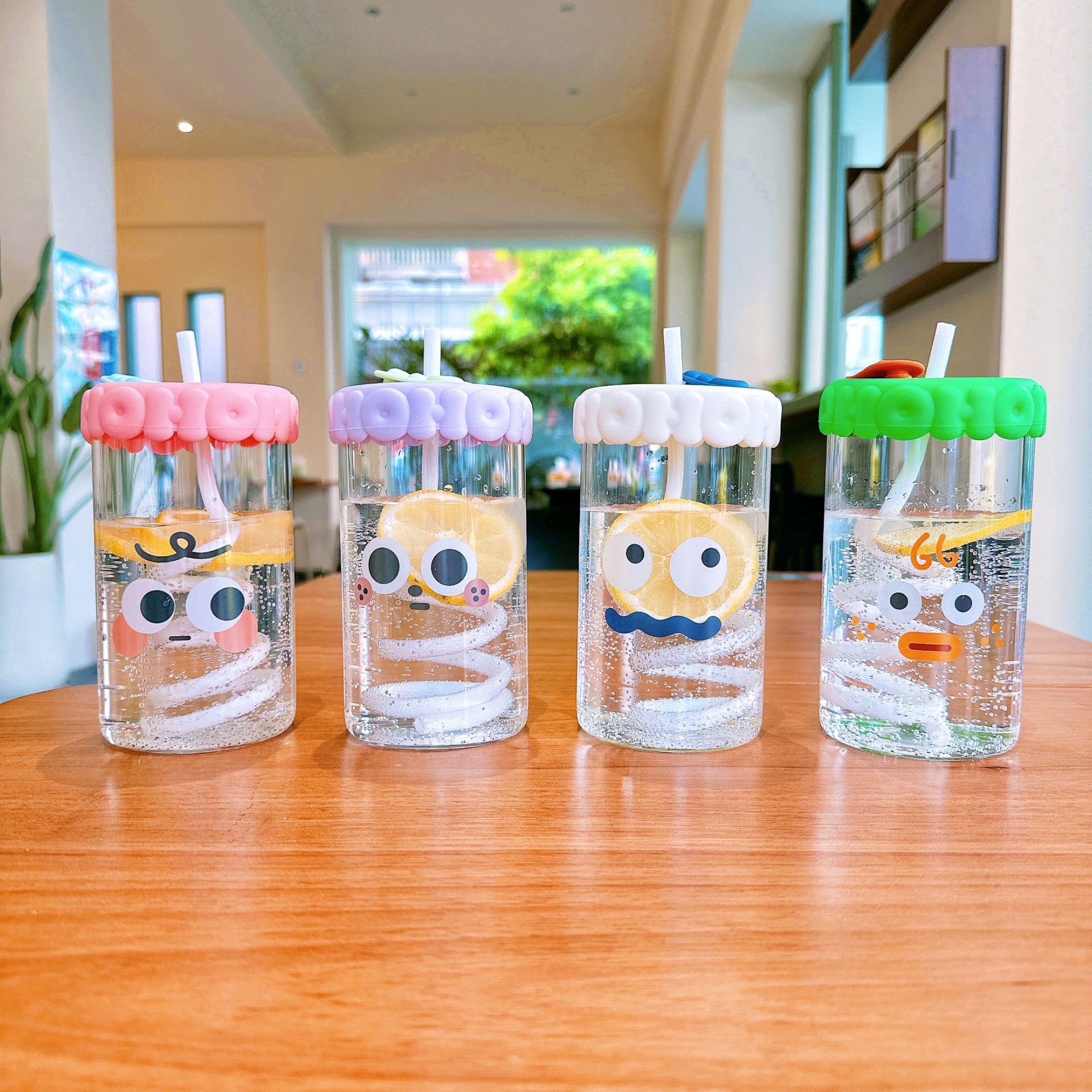 520ML Cartoon Glass Cups Large-capacity High Borosilicate Glass Straw Cups