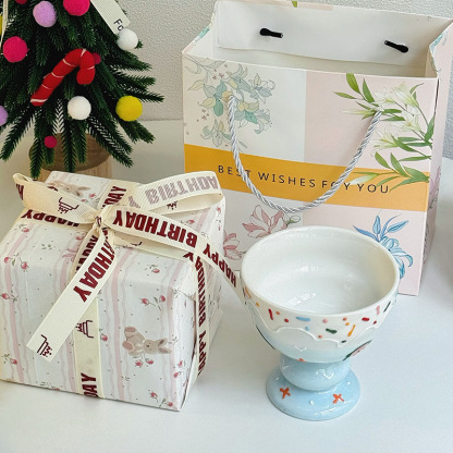 Ceramic Ice Cream Cup Creative Embossed three-dimensional Cute High Footed Dessert Cups Girls Household Fruit Yogurt Bowls