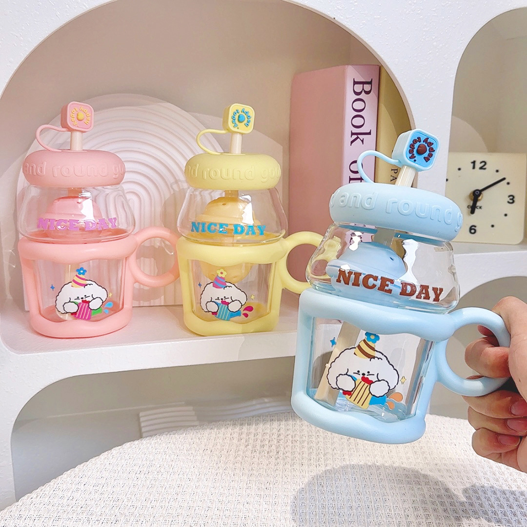  Cute Glass Cup Straw Cup High-temperature Resistant Tea Brewing Cups
