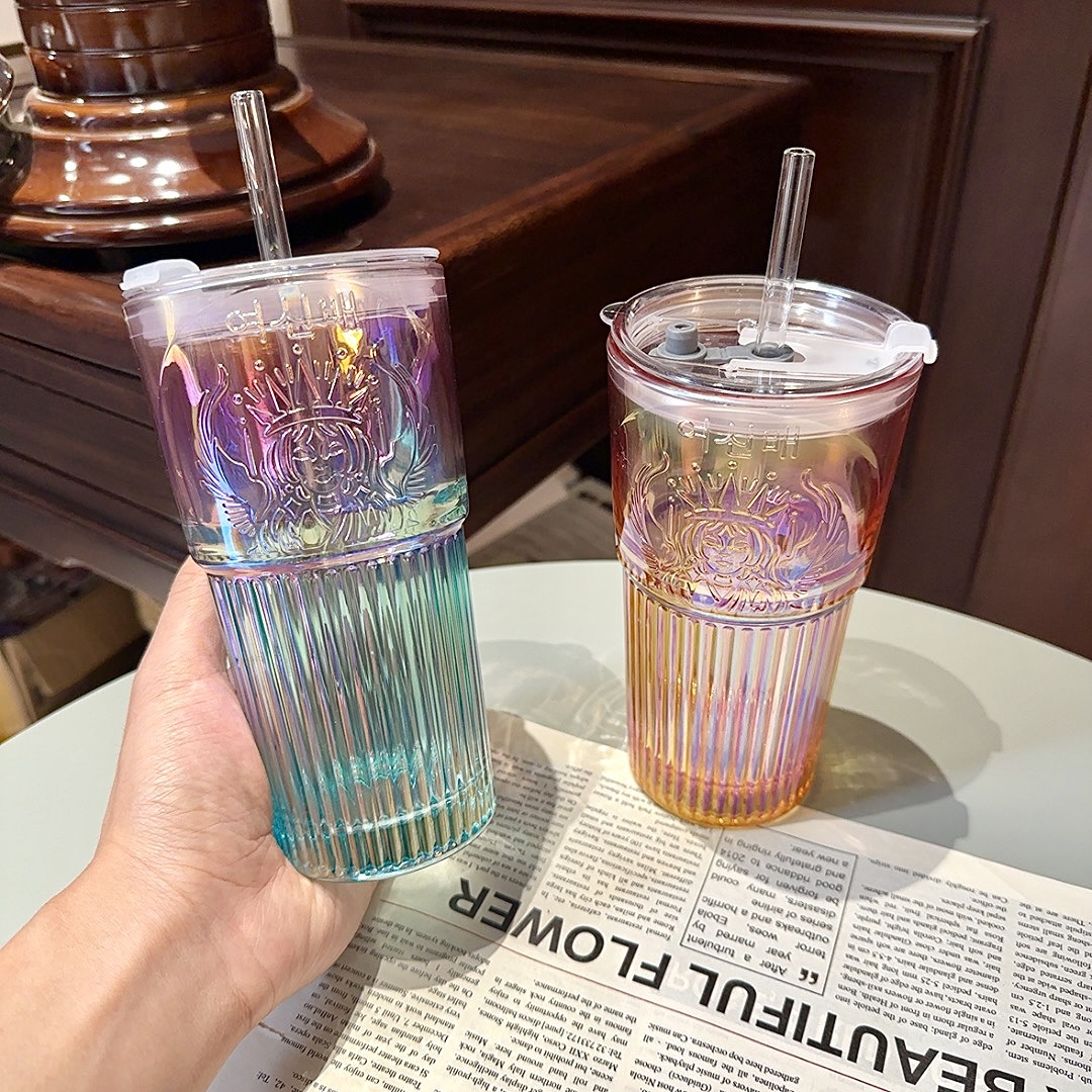 Creative Gradient Thickened Glass Cup Desktop Home Straw Cup