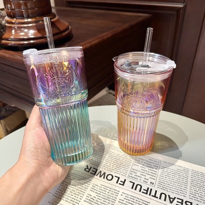 Creative Gradient Thickened Glass Cup Desktop Home Straw Cup