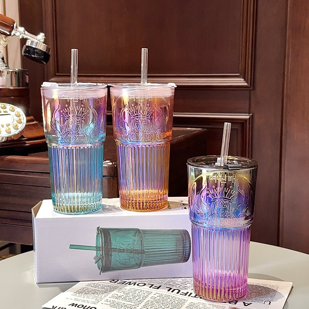 Creative Gradient Thickened Glass Cup Desktop Home Straw Cup